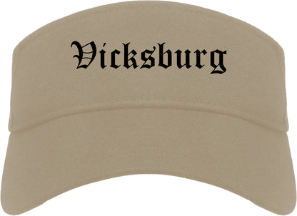 Vicksburg Mississippi MS Old English Mens Visor Cap Hat Khaki