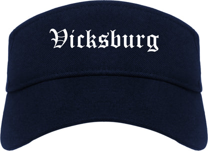 Vicksburg Mississippi MS Old English Mens Visor Cap Hat Navy Blue