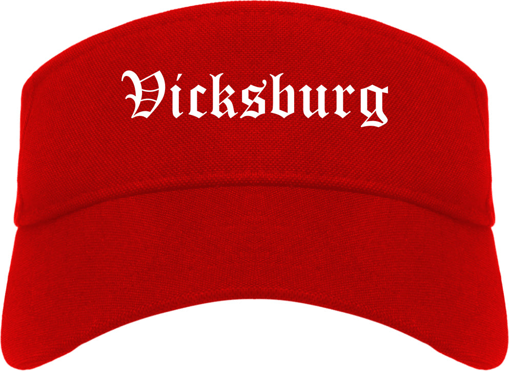 Vicksburg Mississippi MS Old English Mens Visor Cap Hat Red