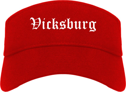 Vicksburg Mississippi MS Old English Mens Visor Cap Hat Red