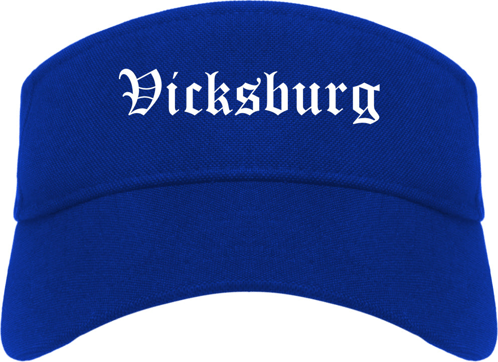 Vicksburg Mississippi MS Old English Mens Visor Cap Hat Royal Blue