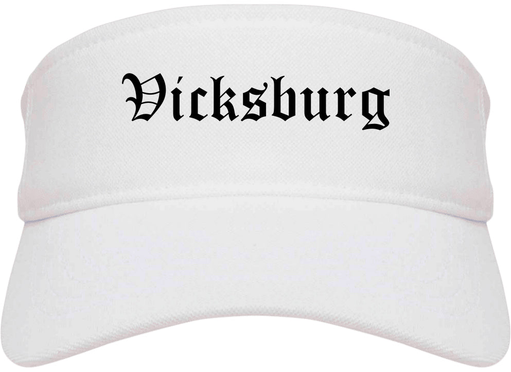 Vicksburg Mississippi MS Old English Mens Visor Cap Hat White