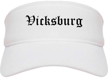 Vicksburg Mississippi MS Old English Mens Visor Cap Hat White