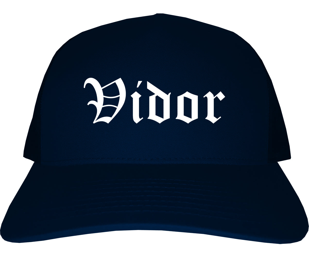 Vidor Texas TX Old English Mens Trucker Hat Cap Navy Blue