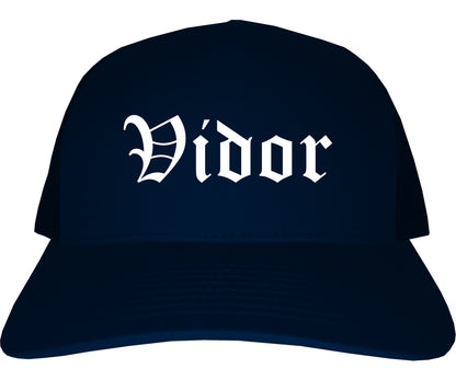 Vidor Texas TX Old English Mens Trucker Hat Cap Navy Blue