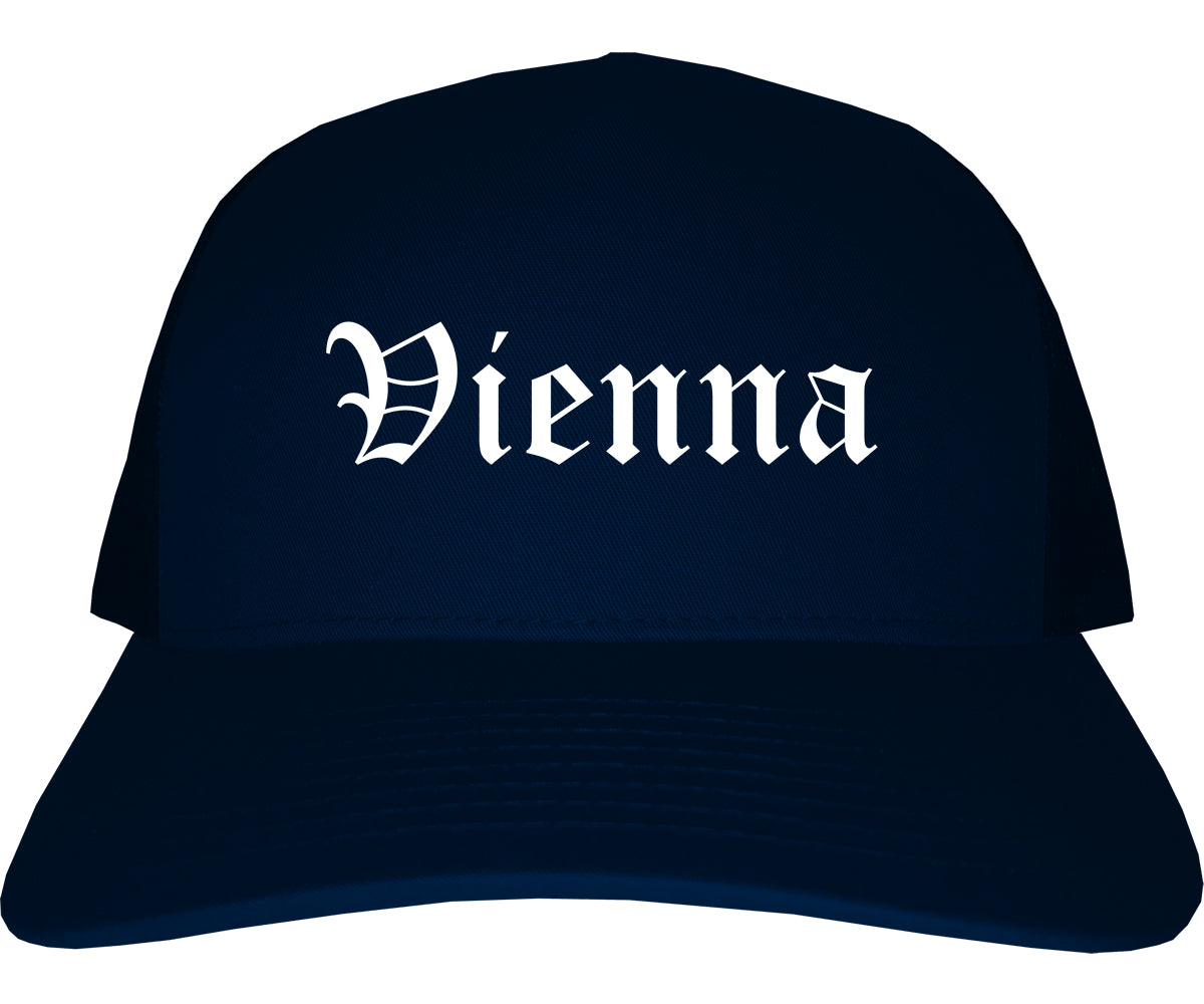 Vienna Virginia VA Old English Mens Trucker Hat Cap Navy Blue