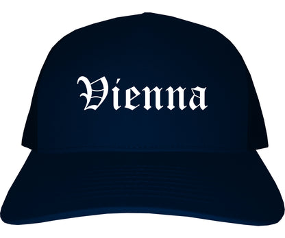 Vienna West Virginia WV Old English Mens Trucker Hat Cap Navy Blue