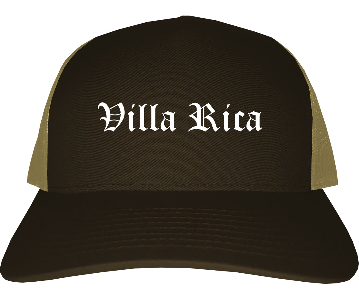 Villa Rica Georgia GA Old English Mens Trucker Hat Cap Brown