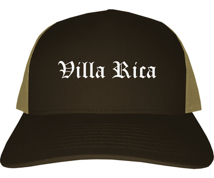 Villa Rica Georgia GA Old English Mens Trucker Hat Cap Brown