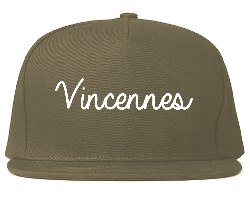 Vincennes Indiana IN Script Mens Snapback Hat Grey