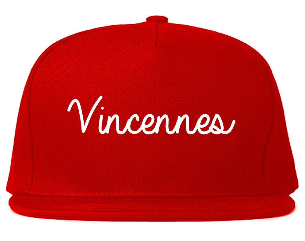 Vincennes Indiana IN Script Mens Snapback Hat Red