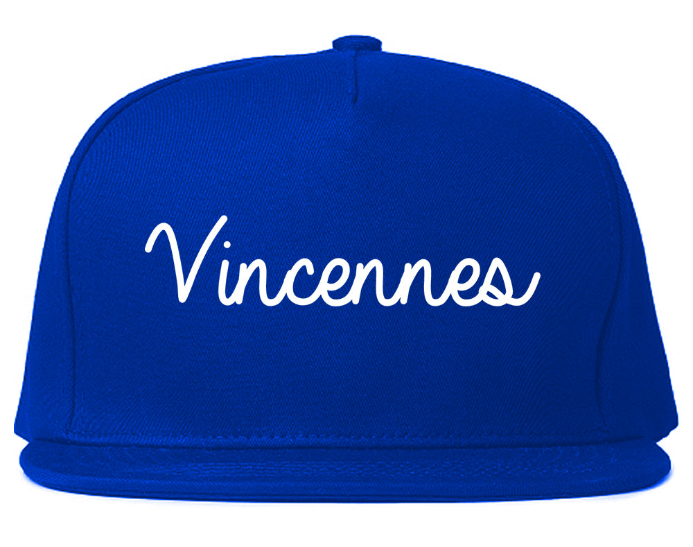 Vincennes Indiana IN Script Mens Snapback Hat Royal Blue