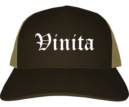 Vinita Oklahoma OK Old English Mens Trucker Hat Cap Brown