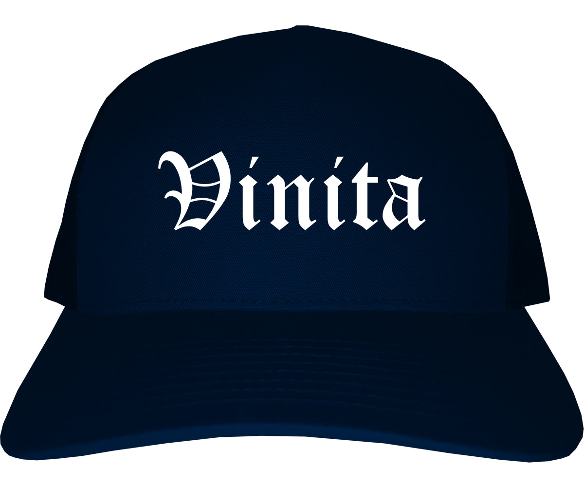 Vinita Oklahoma OK Old English Mens Trucker Hat Cap Navy Blue