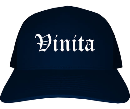 Vinita Oklahoma OK Old English Mens Trucker Hat Cap Navy Blue