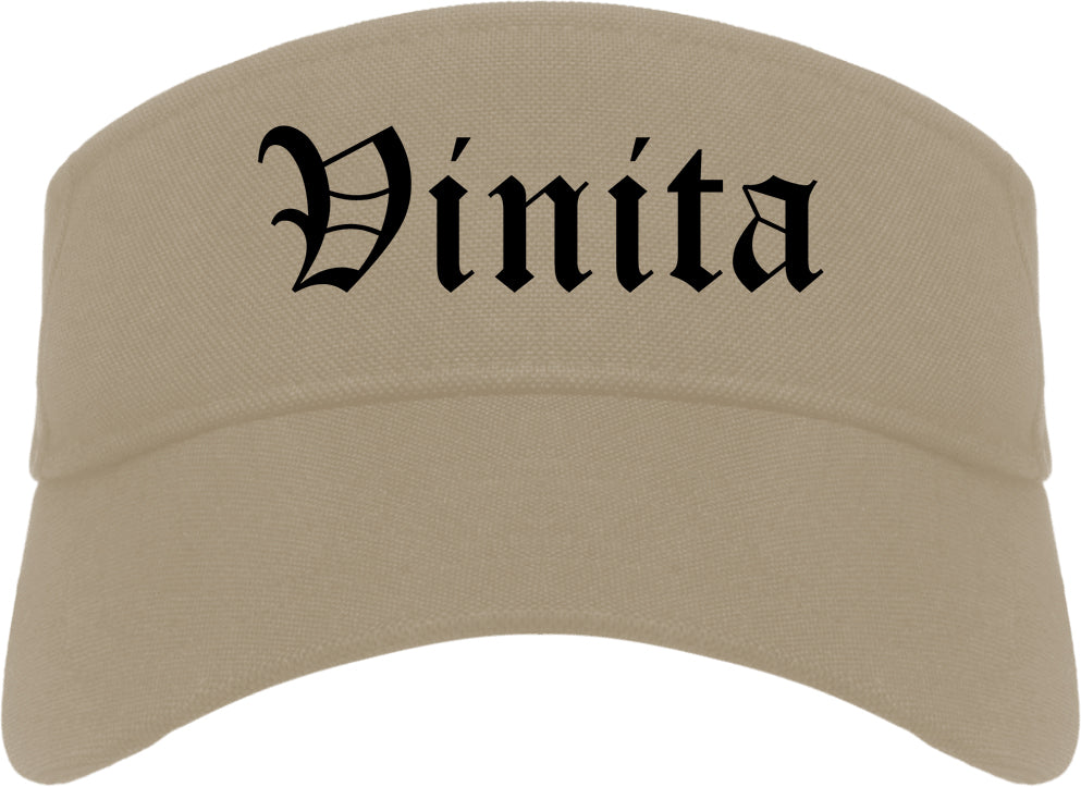 Vinita Oklahoma OK Old English Mens Visor Cap Hat Khaki