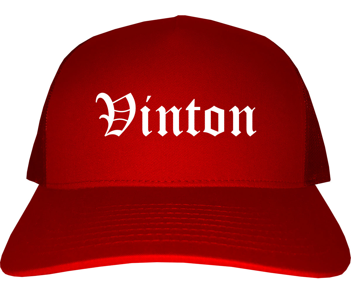 Vinton Iowa IA Old English Mens Trucker Hat Cap Red