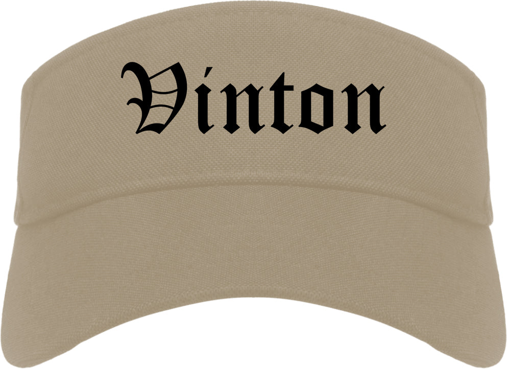 Vinton Iowa IA Old English Mens Visor Cap Hat Khaki