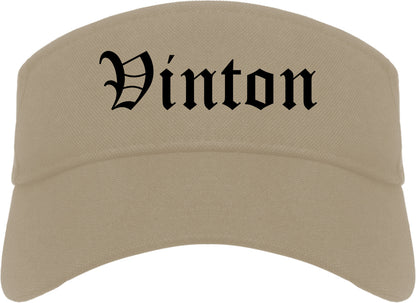 Vinton Iowa IA Old English Mens Visor Cap Hat Khaki