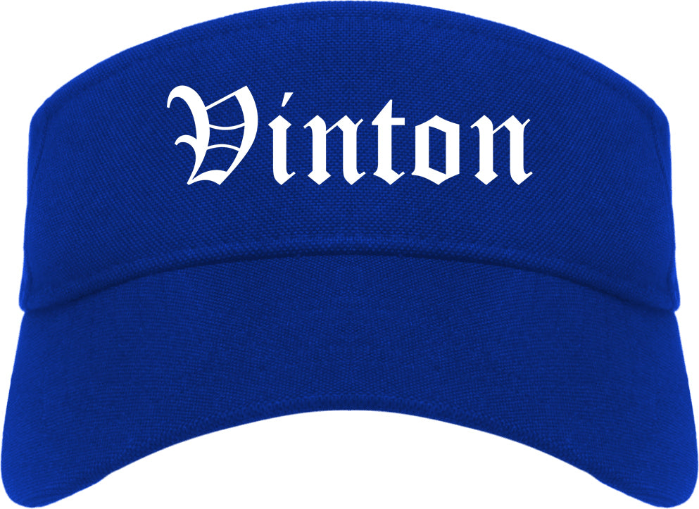 Vinton Iowa IA Old English Mens Visor Cap Hat Royal Blue