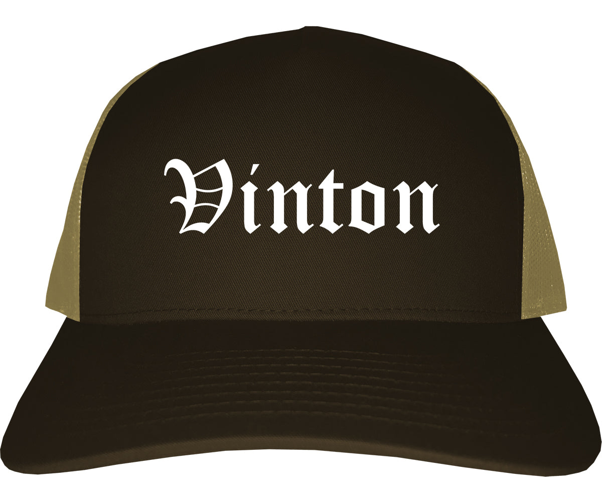 Vinton Virginia VA Old English Mens Trucker Hat Cap Brown