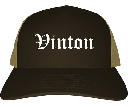 Vinton Virginia VA Old English Mens Trucker Hat Cap Brown