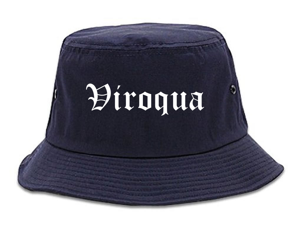 Viroqua Wisconsin WI Old English Mens Bucket Hat Navy Blue