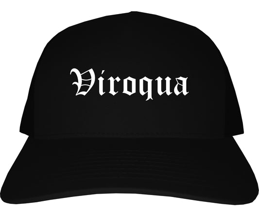 Viroqua Wisconsin WI Old English Mens Trucker Hat Cap Black