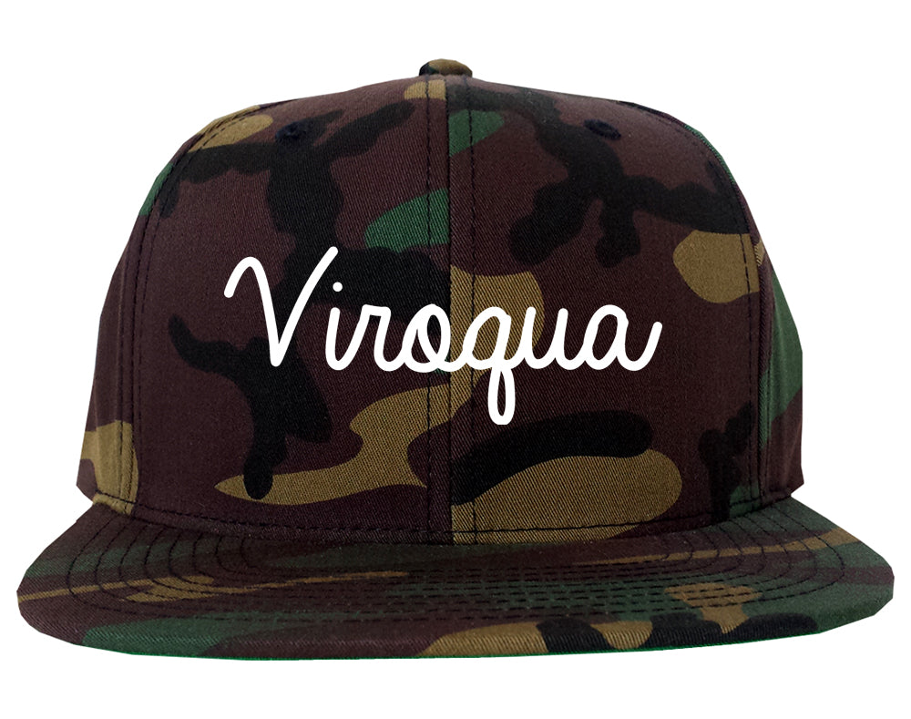 Viroqua Wisconsin WI Script Mens Snapback Hat Army Camo