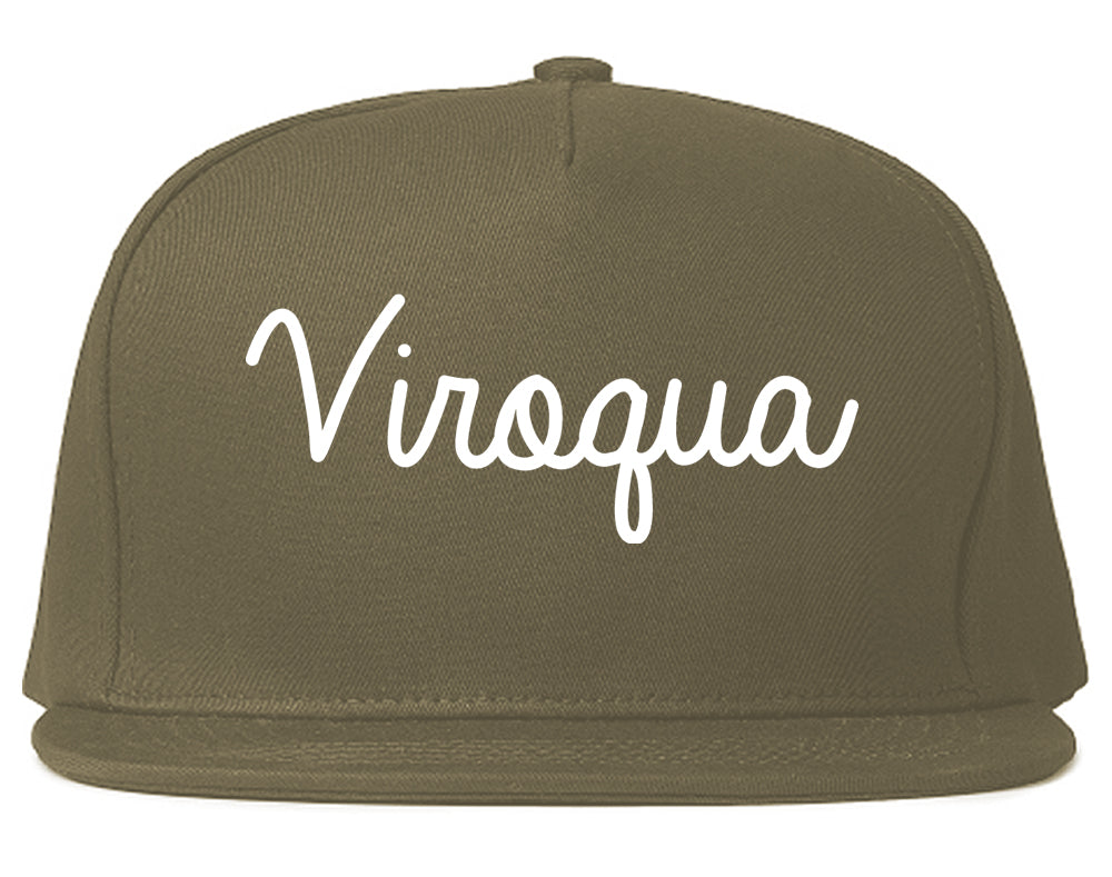 Viroqua Wisconsin WI Script Mens Snapback Hat Grey
