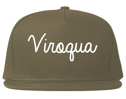 Viroqua Wisconsin WI Script Mens Snapback Hat Grey