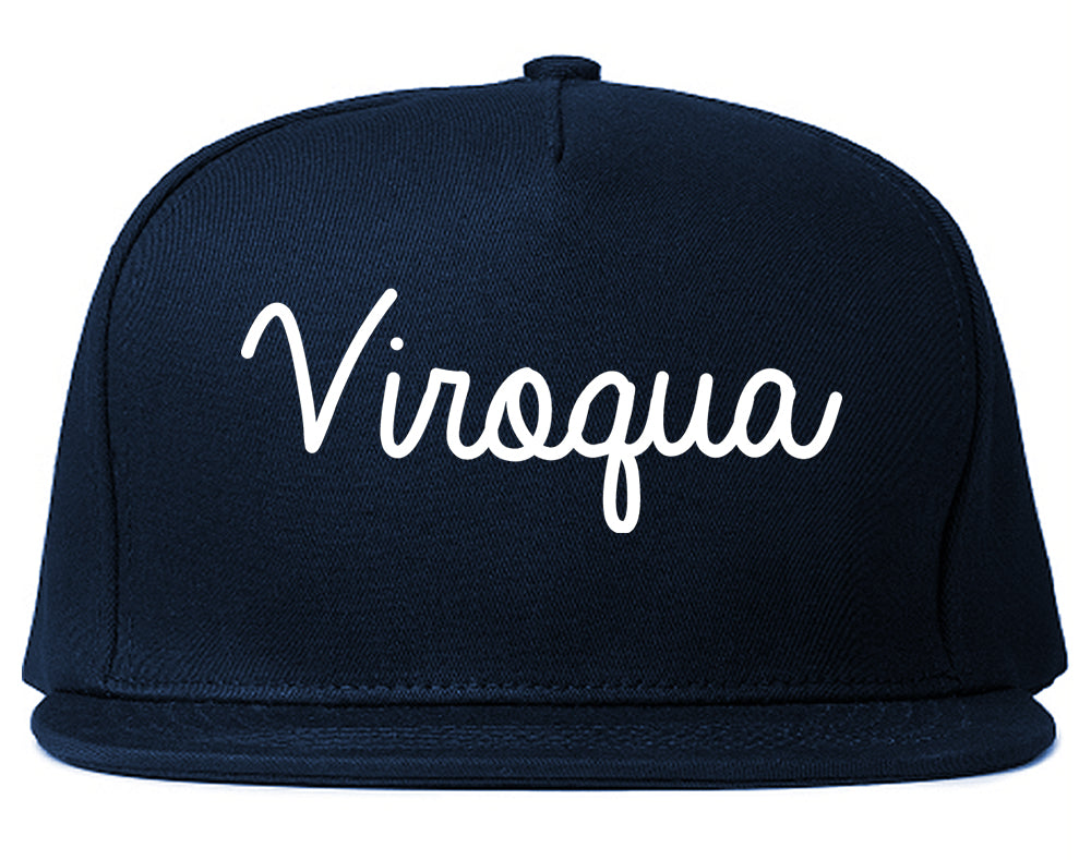 Viroqua Wisconsin WI Script Mens Snapback Hat Navy Blue