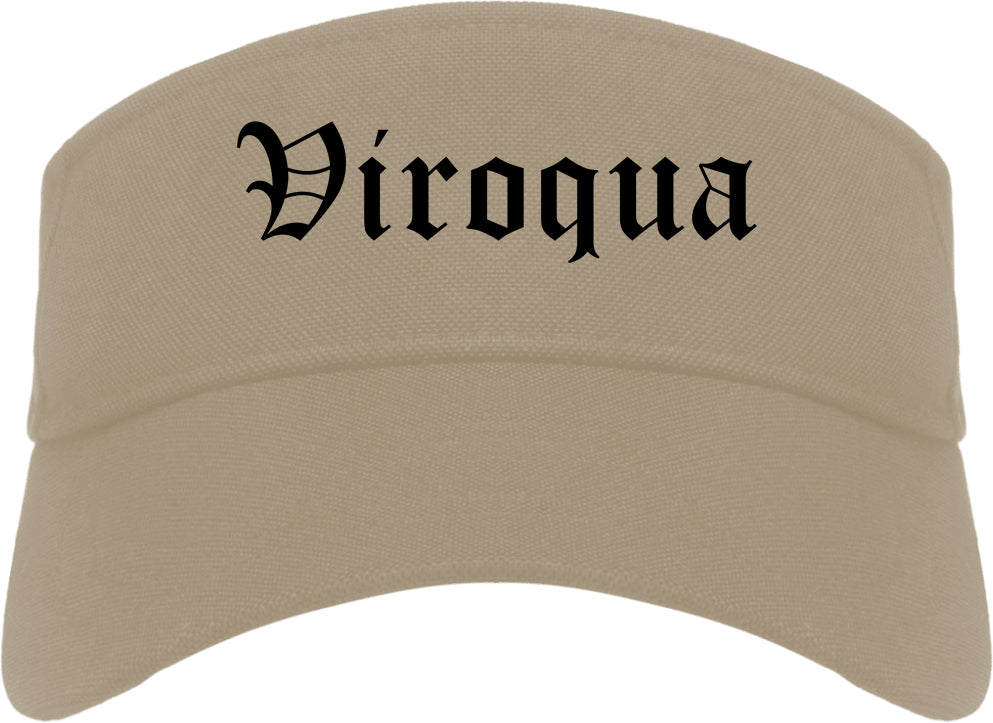 Viroqua Wisconsin WI Old English Mens Visor Cap Hat Khaki