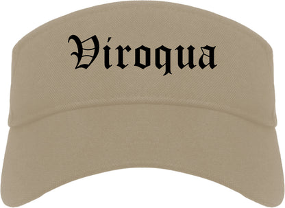Viroqua Wisconsin WI Old English Mens Visor Cap Hat Khaki