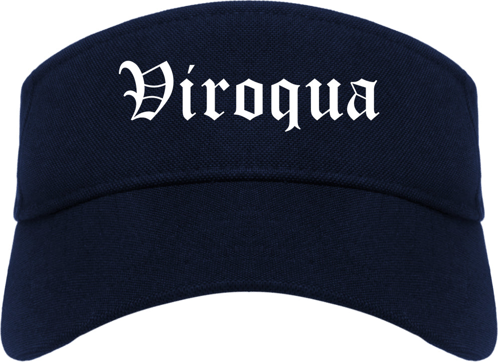 Viroqua Wisconsin WI Old English Mens Visor Cap Hat Navy Blue