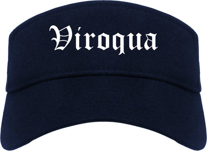 Viroqua Wisconsin WI Old English Mens Visor Cap Hat Navy Blue