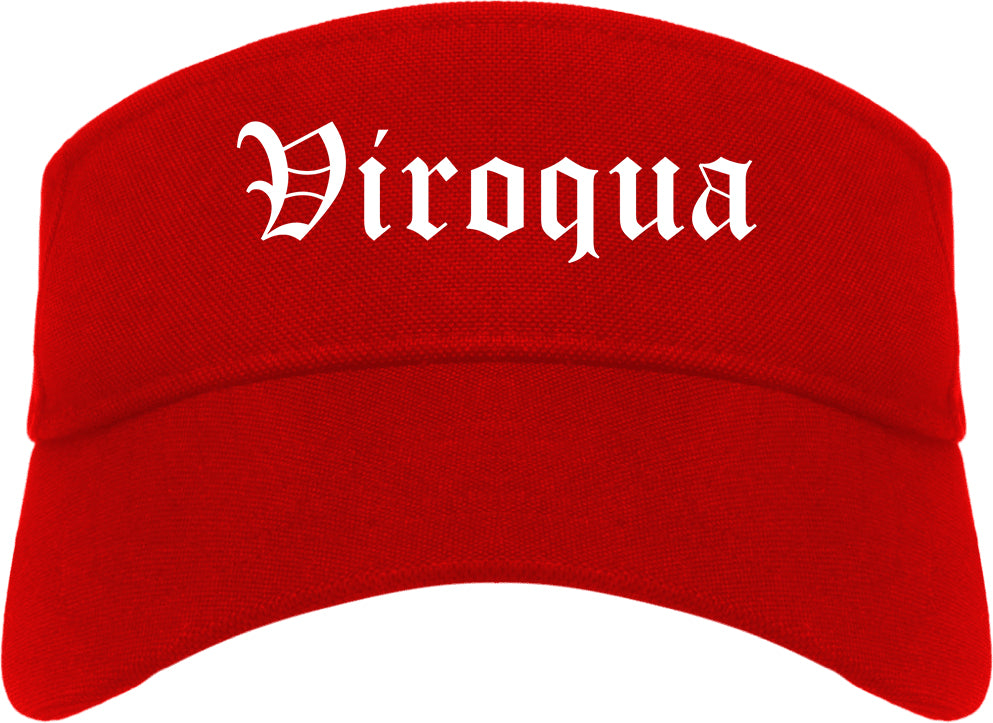 Viroqua Wisconsin WI Old English Mens Visor Cap Hat Red