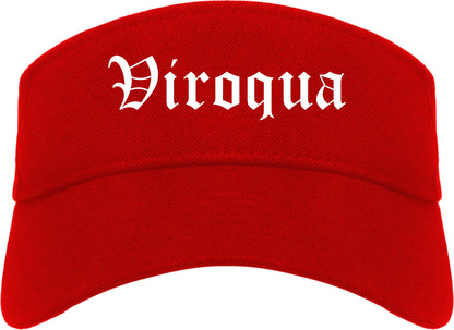 Viroqua Wisconsin WI Old English Mens Visor Cap Hat Red