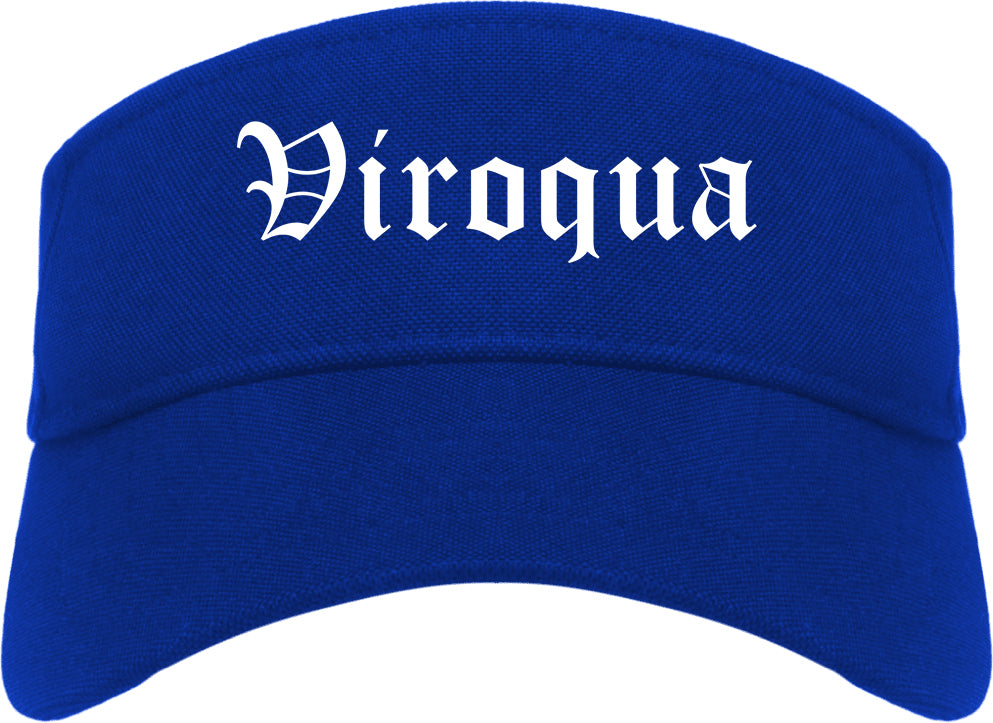 Viroqua Wisconsin WI Old English Mens Visor Cap Hat Royal Blue