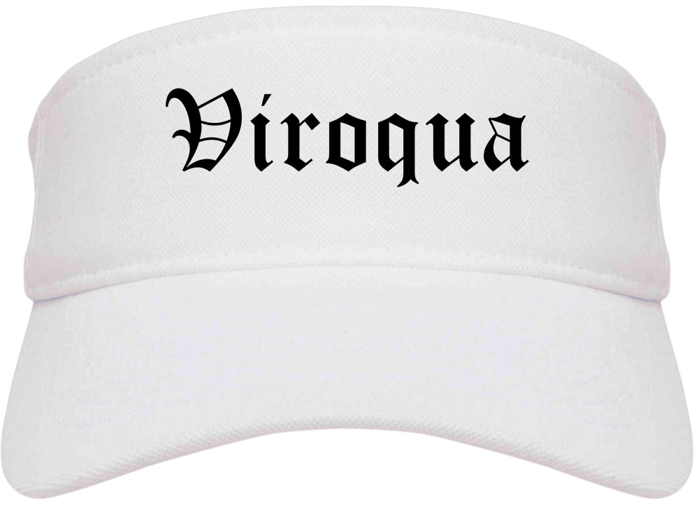 Viroqua Wisconsin WI Old English Mens Visor Cap Hat White