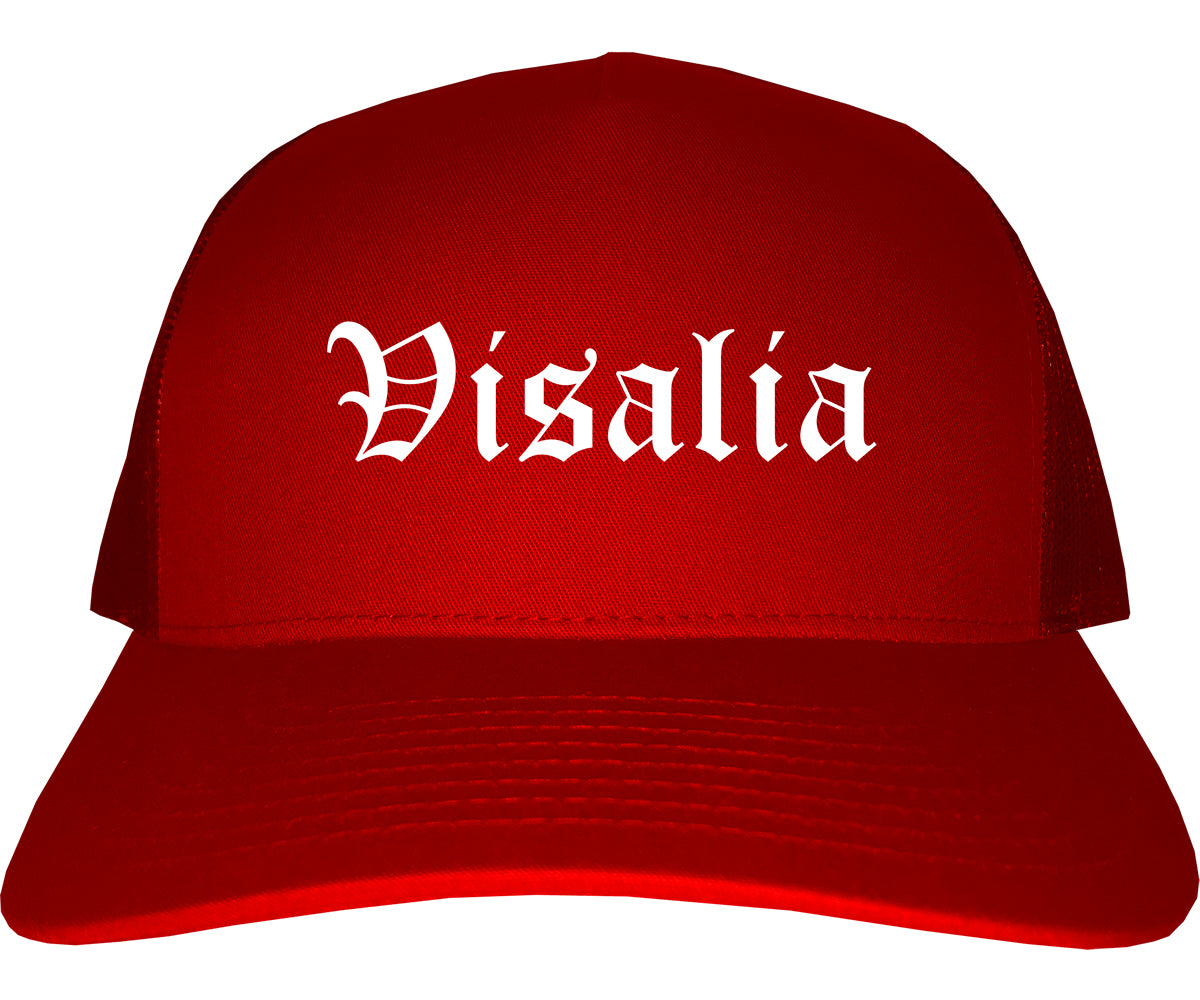 Visalia California CA Old English Mens Trucker Hat Cap Red