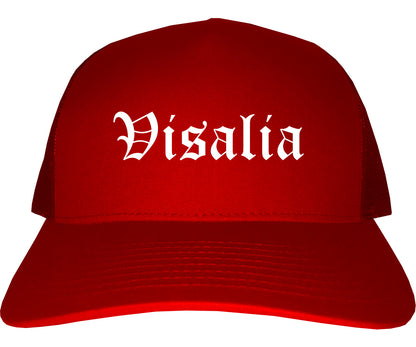 Visalia California CA Old English Mens Trucker Hat Cap Red