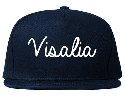 Visalia California CA Script Mens Snapback Hat Navy Blue