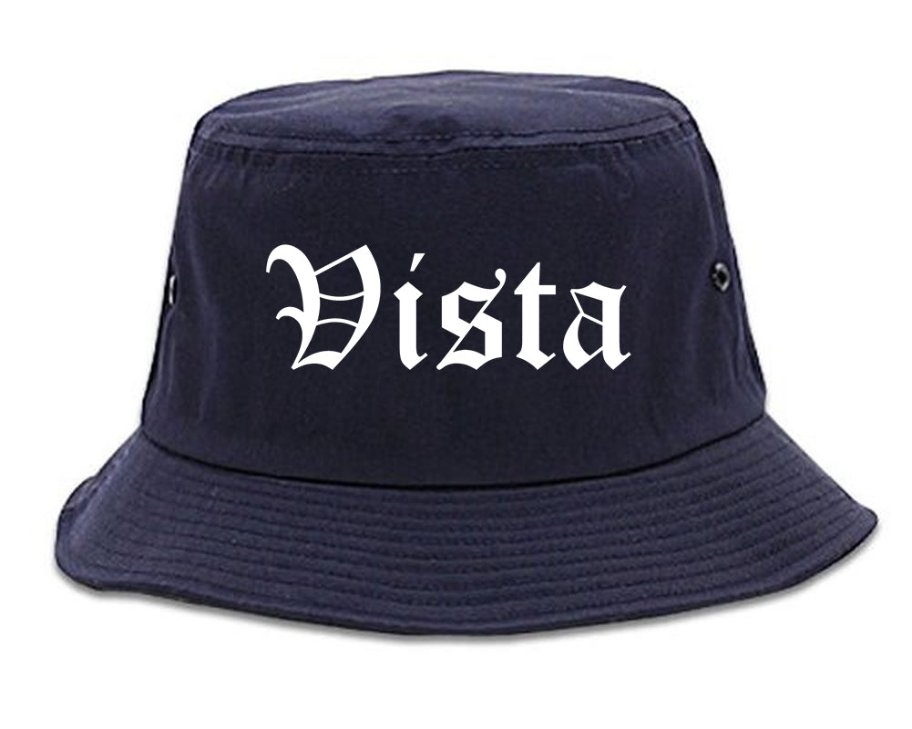 Vista California CA Old English Mens Bucket Hat Navy Blue