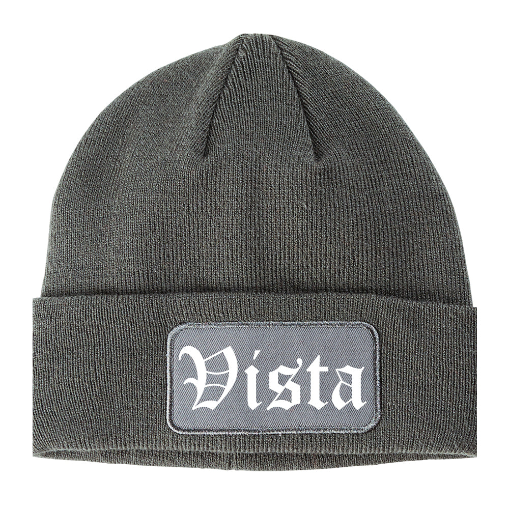 Vista California CA Old English Mens Knit Beanie Hat Cap Grey