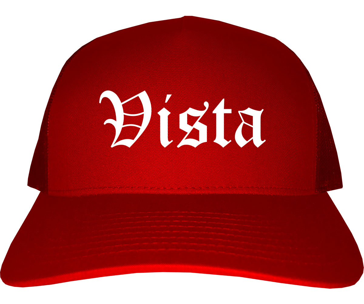 Vista California CA Old English Mens Trucker Hat Cap Red