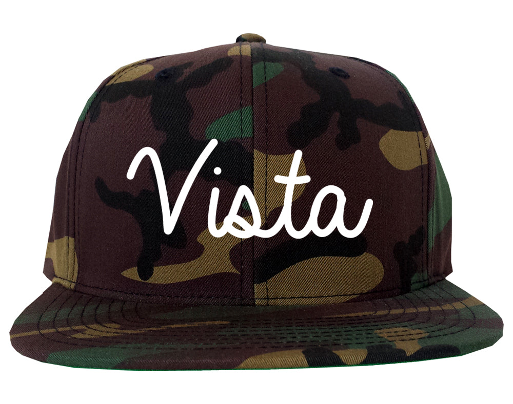 Vista California CA Script Mens Snapback Hat Army Camo
