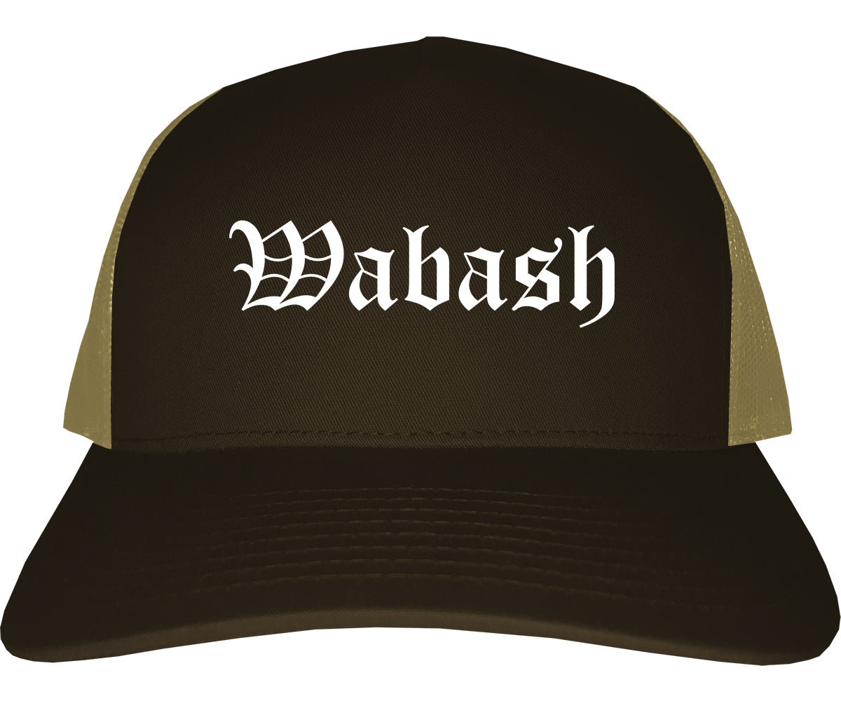 Wabash Indiana IN Old English Mens Trucker Hat Cap Brown