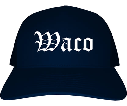 Waco Texas TX Old English Mens Trucker Hat Cap Navy Blue