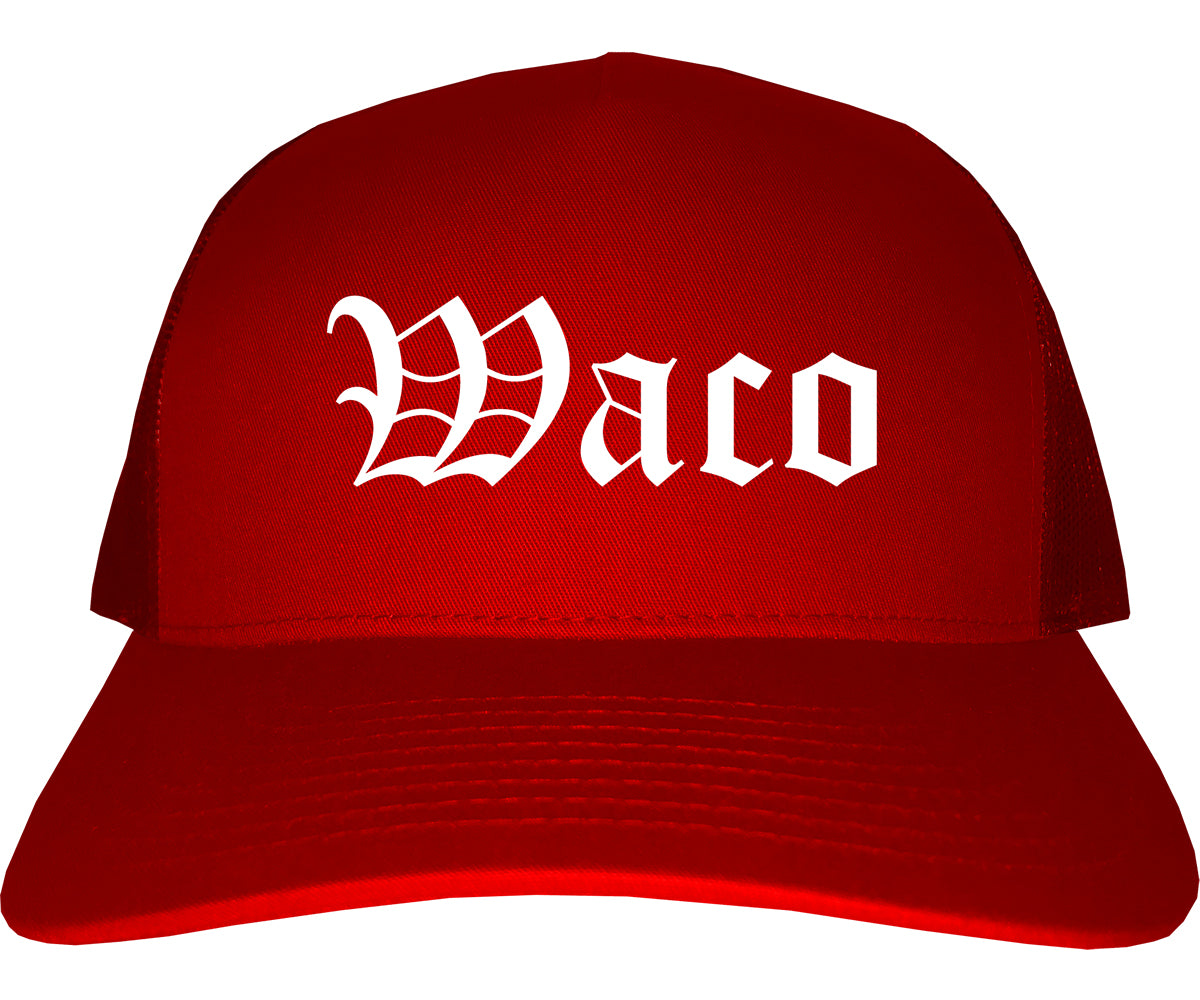 Waco Texas TX Old English Mens Trucker Hat Cap Red